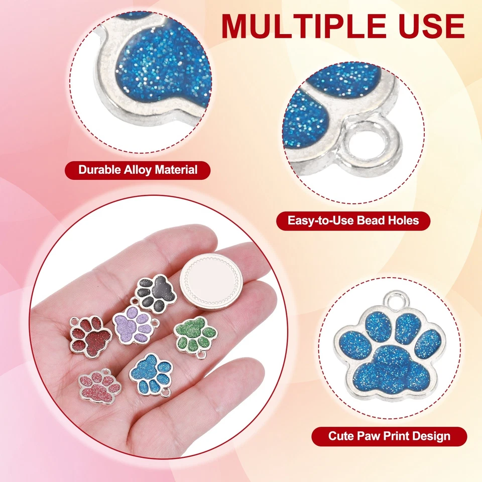 Эмалированные подвески с принтом лапы с блестящей пудрой, 50 шт. (серебристый тон/синий) - Изображение 3 из 4