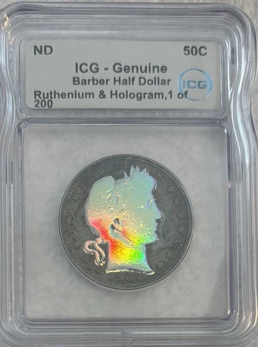 1907 Silver Barber Half Dollar Ruthenium & Hologram.  1 of only 200.