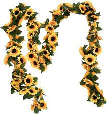 2 Pack Artificial Sunflower Garland Faux Silk Decor Sunflower Vine Hanging Fl...