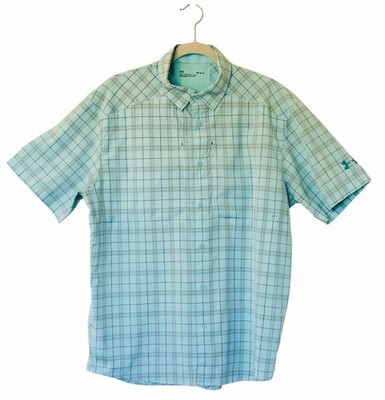 Under Armour Tide Chaser 2.0 Fishing Shirt Mens L Large Mint Plaid S/S UPF 30