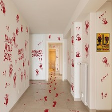 12 Sheets Halloween Window Clings, Bloody Handprint and Footprint Stickers Red