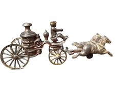 c1920 13.25" Cast Iron horse Drawn Fire Pumper Truck with Fireman