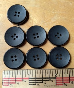 Vintage Black Coat Buttons 4 Hole Sew Through Large Textured Lot 7