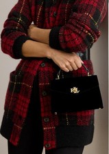 RALPH LAUREN Farrah Velvet Small Top-Handle/Crossbody Satchel Black 295