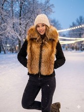 Real Red Fox Fur Suede Jacket, Luxury Italian Leather Trim, Boho Winter Coat