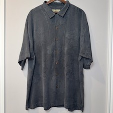 Tommy Bahama 100 Silk Resort Camp Button Shirt XL Floral Hawaiian Vacation Gray
