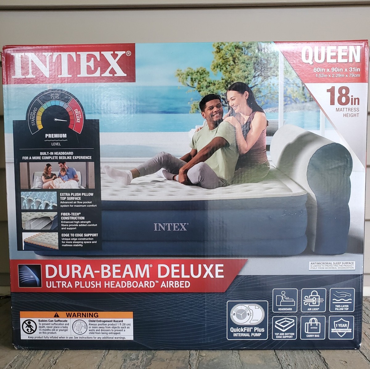 Intex Dura-Beam Deluxe Ultra Plush Headboard w Built-in Pump