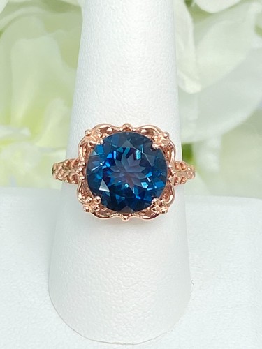Natural London Blue Ring, 6ct Rose Gold Sterling Silver Ring (Custom-Made)* D103 - Picture 12 of 12