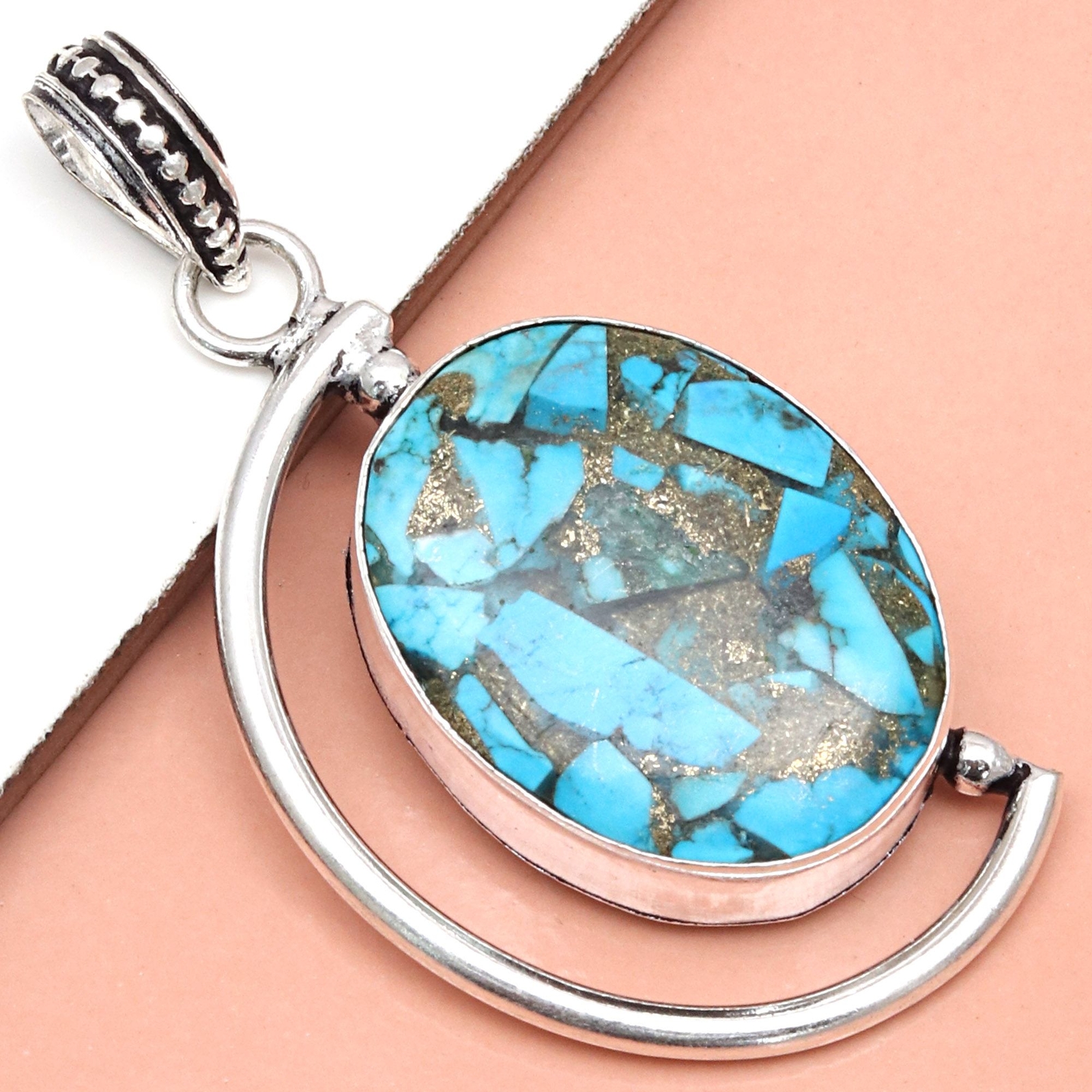 Blue Copper Turquoise Handmade Silver Pendant for Women & Men