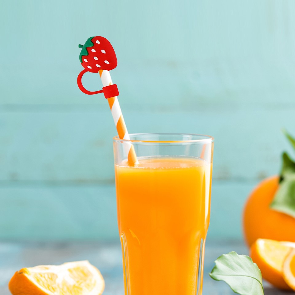 Cartoon Straw Cover Reusable Silicone Straw Caps for 510mm (Strawberry