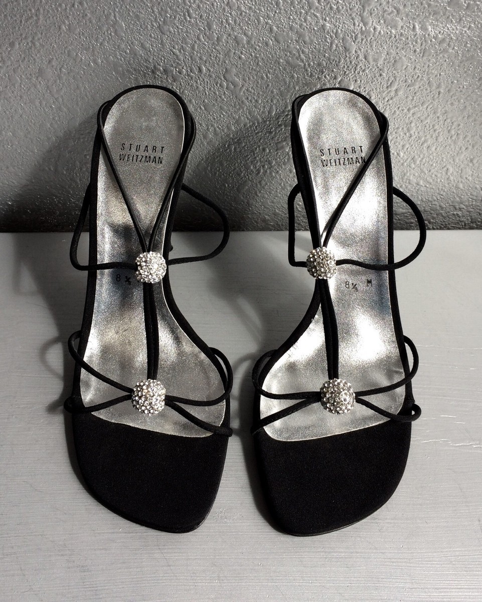STUART WEITZMAN ヒール STUART WEITZMAN Black Strappy Rhinestone Slingback Heels | eBay
