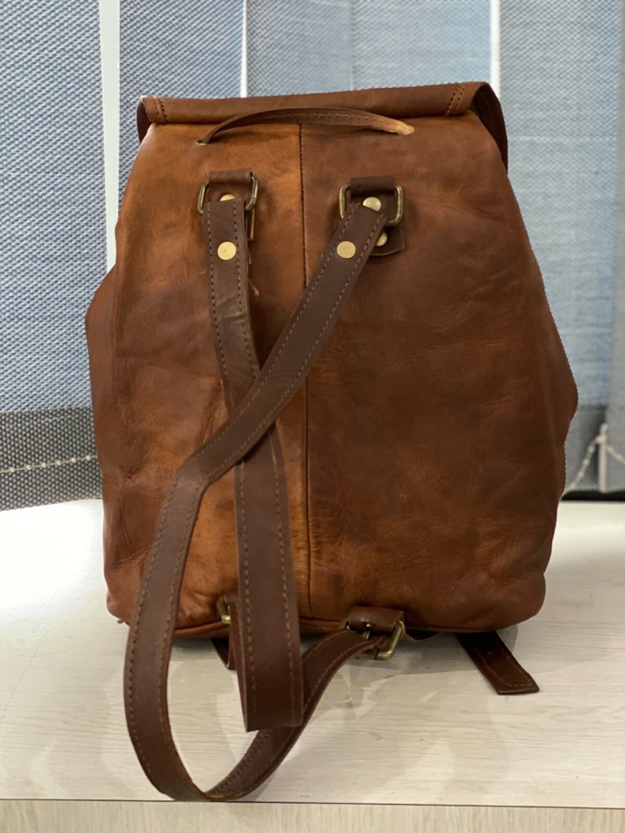 13 inch Leather Genuine Backpack Bag Vintage Travel Hiking