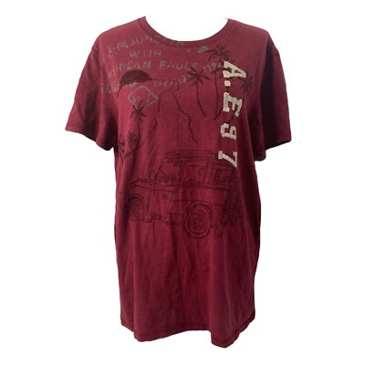 American Eagle Shirt Mens Large Maroon Short Sleeve Embroidered Crewneck