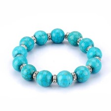 Handmade Women Blue Beaded Bracelet Faux Turquoise Stretchy Gift Fashion Jewelry