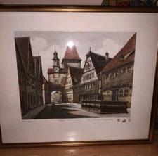 Watercolor "Rodergasse"  paintingBy Ernst Geissendorfer 8803 Rothenburg /Germany
