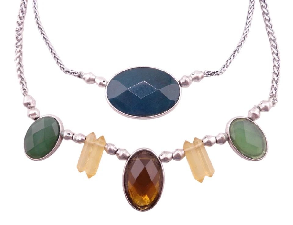 Collar Lucky Brand Piedra Mineral Cuarzo Hoja de Ruta Tono Plateado NUEVO