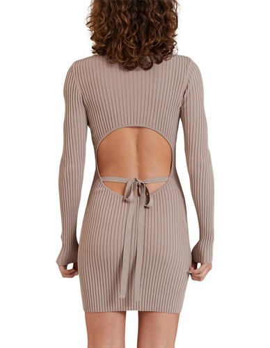 BEC & BRIDGE Lyla Long Sleeve Knit Mini Dress Sz 6 Brown - Picture 2 of 8