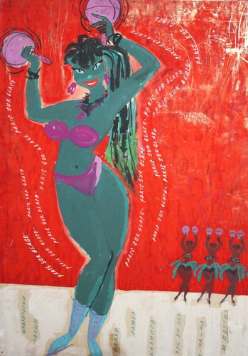 Vintage gouache painting woman dancer poster signed