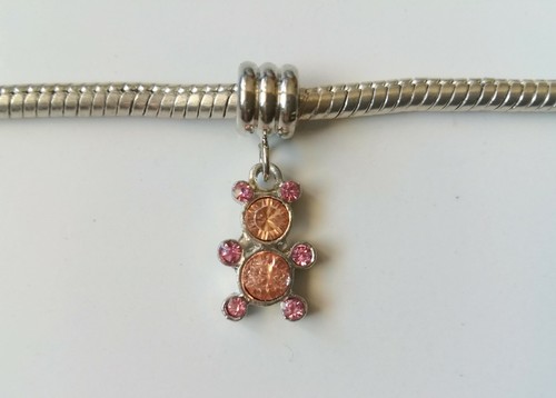 Abalorio pulsera europea osito 22 mm plateado con cristal facetado y tonos rosa - Imagen 4 de 4