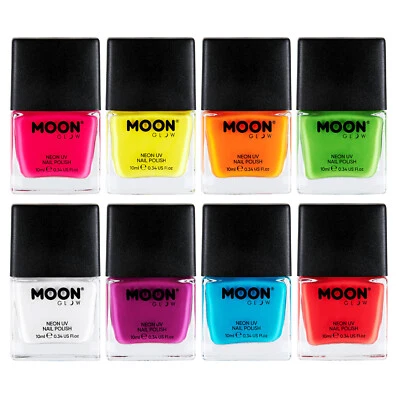 Moon Glow Neon UV Nail Varnish Polish Intense Set of 8 x 10ml - Glows under UV!