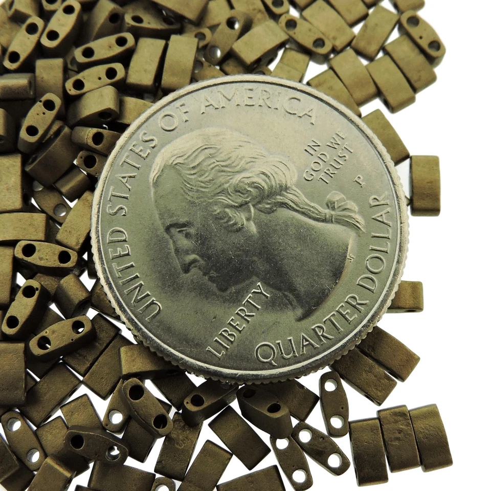 Miyuki Half Tila Beads 2-Hole Rectangle  2.3 x 5mm 7.8GM Matte Dk Brnz MBHT-2006 - Image 2 of 2