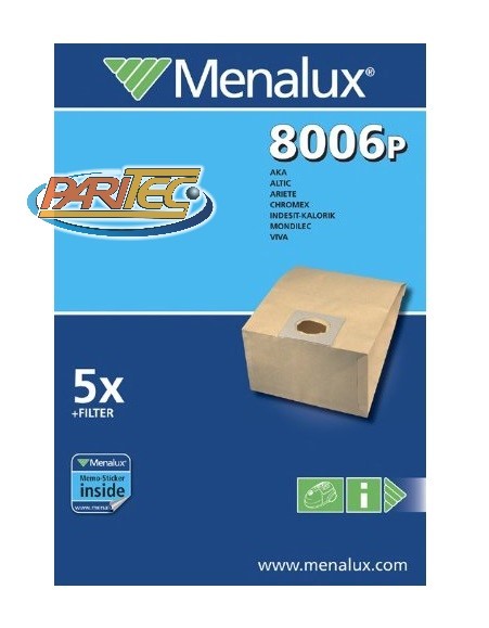 Menalux 8006P - Sacchetto Aspirapolvere Carrello AKA ALTIC ARIETE INDESIT 5pz