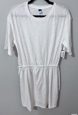 Old Navy Dress M Short Sleeve Waist Tie Cotton Blend Womens White NWT
