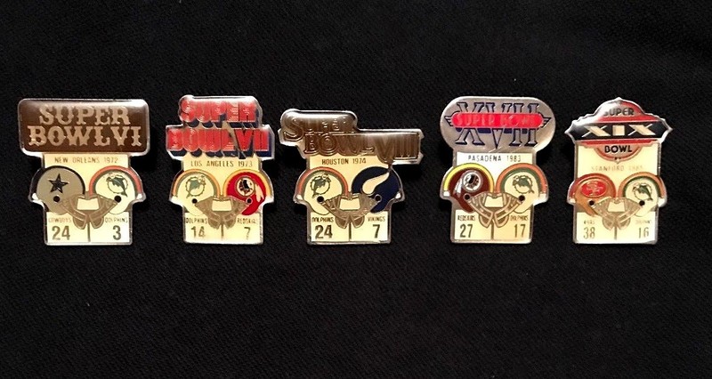 Miami Dolphins Set of all 5 NFL Super Bowl Pins Starline Collector-Vintage Rare!