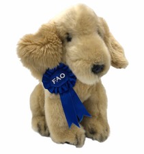 FAO Schwarz Retriever Plush Puppy Dog Toys R Us Blue Ribbon 9.5" Stuffed Animal
