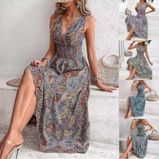 Ladies Sexy Deep V Neck Long Dress Women Party Bohemian Sleeveless Maxi Dresses