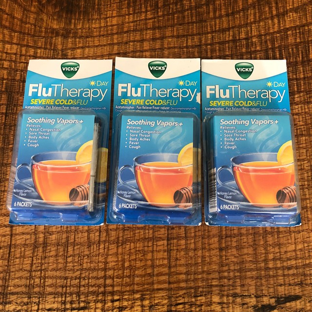 Vicks Flu Therapy Severe Cold & Flu Daytime Tea Packets Honey Lemon Lot