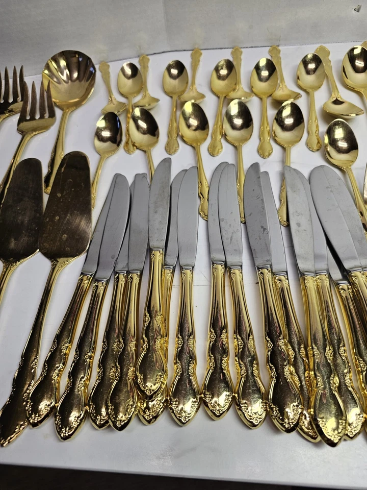 Cubiertos vintage dorado Retroneu 18-0 Starlight Corea 88 piezas ENORME BC Foto 4 de 4