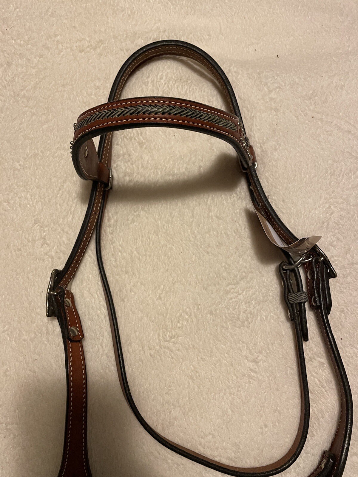 Wonder Care English Leather Crossunder Bitless Horse Bridle Headstall With Reins Tan Medium