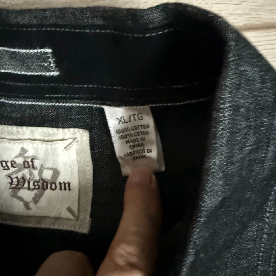 Camisa Age of Wisdom Cambray Manga Larga Abotonada Para Hombre Talla XL Negra Informal Foto 3 de 4