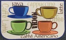 Printed Nylon Rug nonskid 17"x28" 4 COLORFUL COFFEE CUPS TYPES 2,D Shape,BH