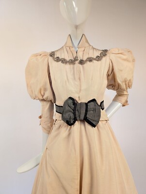 VICTORIAN 19TH C GREY + BLACK SILK BELT W LARGE BOW FOR DRESS | eBay