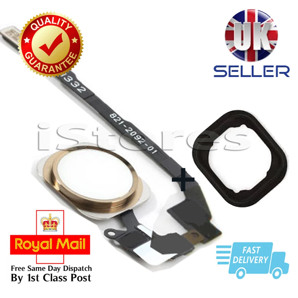 Apple iPhone 5S & SE home Main Menu Button Flex Ribbon Cable Gold with Gasket