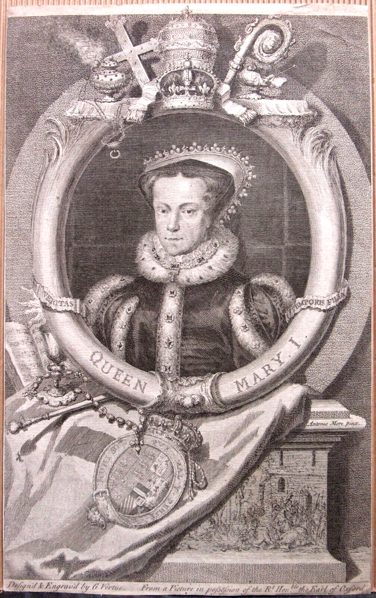 QUEEN MARY ENGRAVING 1736 RULED 1553/58 HENRY 8TH DAUGHTER MERE