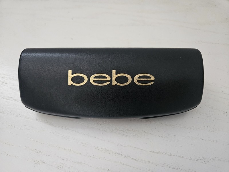 bebe Hard Shell Clamshell Eyeglass Case Black W/ Gold Letters Bebe Velvet Lined