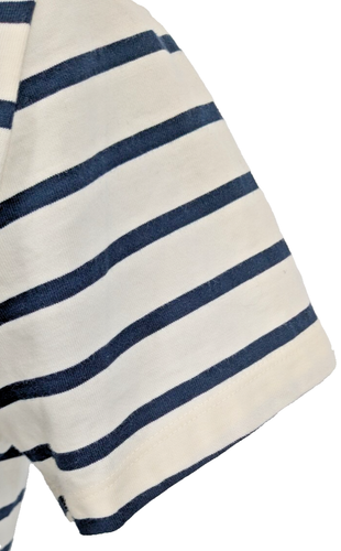 L.L. BEAN Short Sleeve Top Size XS Cream Navy Stripe Cotton Beach - Picture 7 of 11