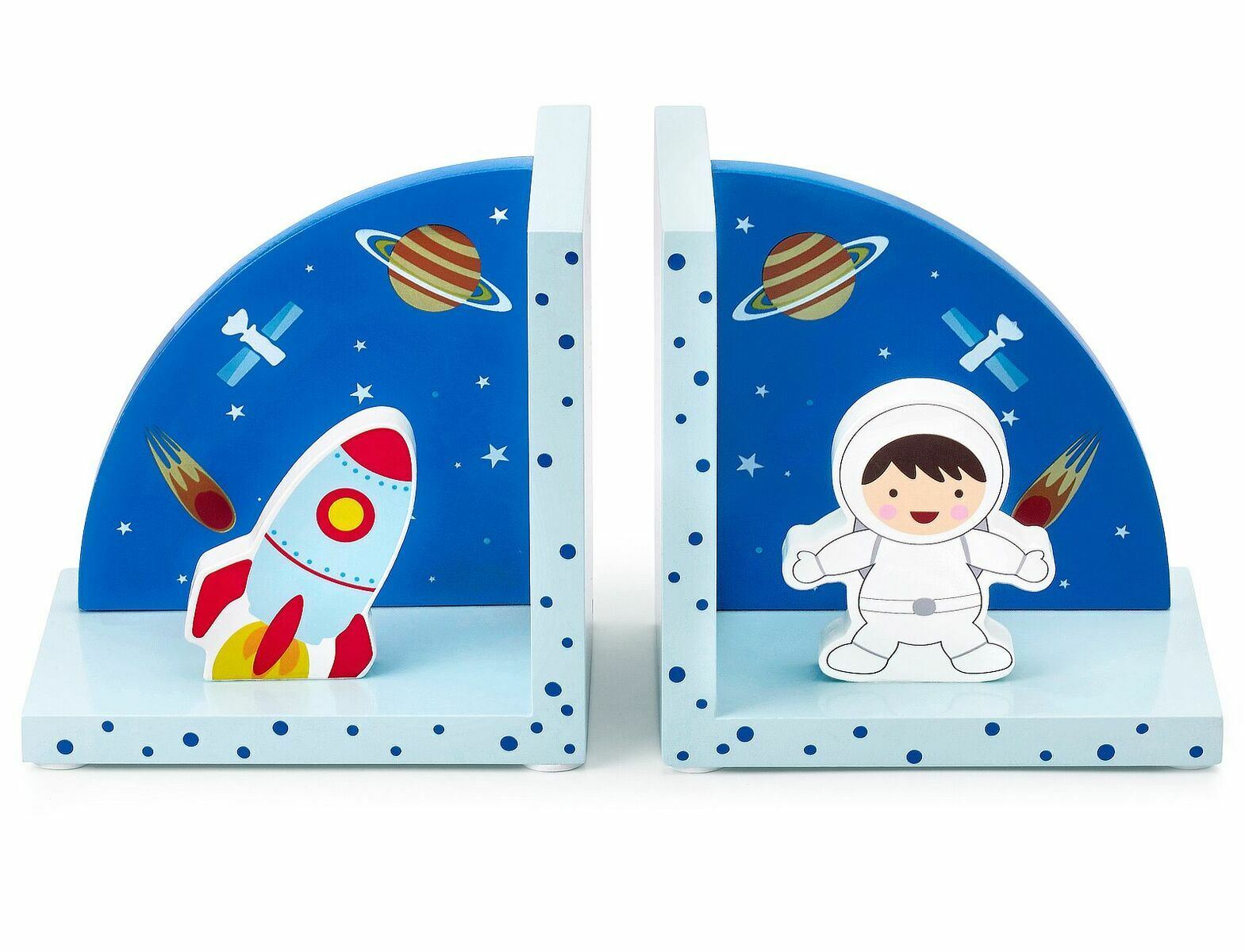 Mousehouse Gifts 3D Rocket Space Themed Wooden Bookends for Boys or Girls
