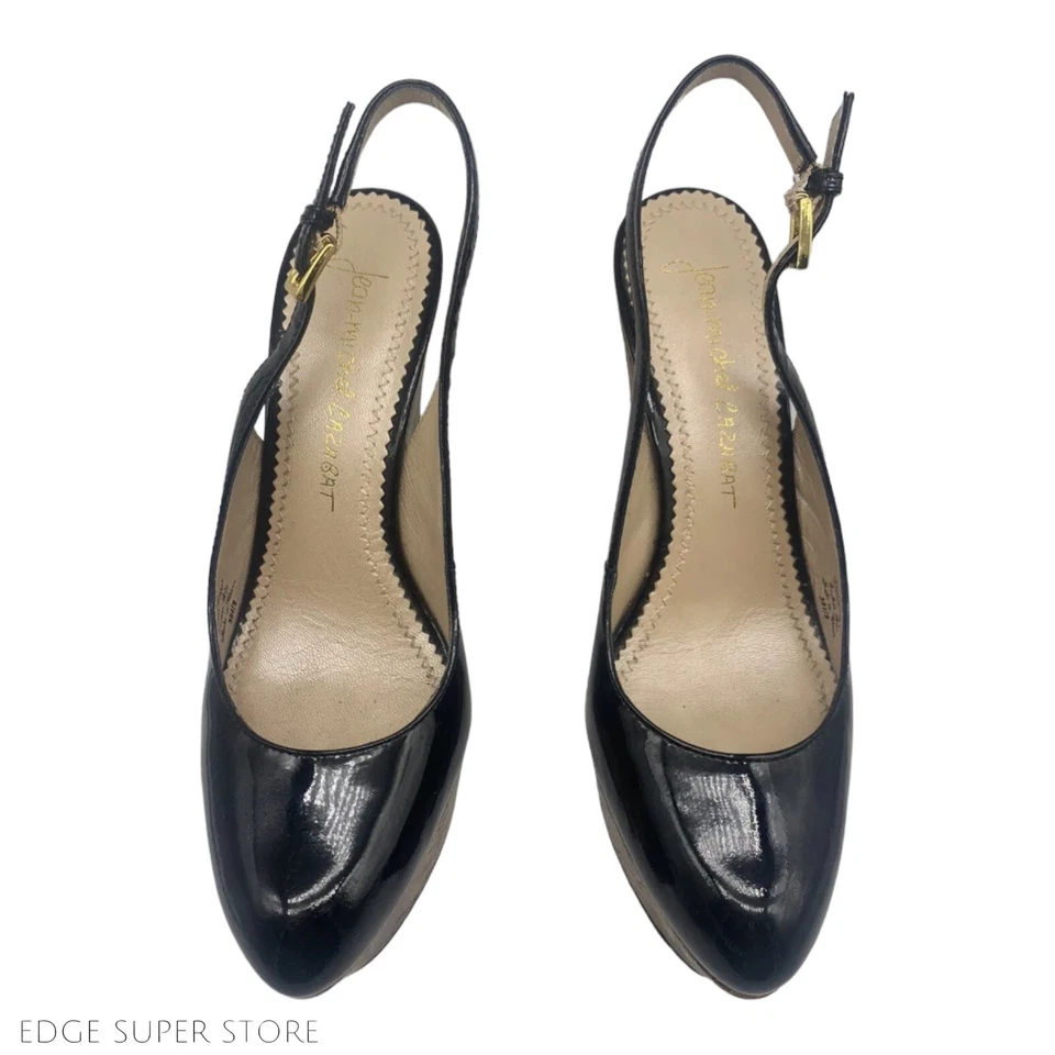 Tacones de cuña Jean-Michel Cazabat Talisa charol negro dorado 38,5 EE. UU. 8,5 Foto 4 de 4