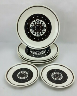 Royal China USA - Ouvertüre Cavalier Ironstone - 4x Speiseteller & 2 Teeteller - Retro