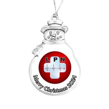 Nurse LPN Nursing 2024 Silver Metal Snowman Merry Christmas Ornament Gift