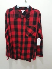 Womens Time And Tru Size XL 16-18 Flannel Button Front Shirt Top NWT