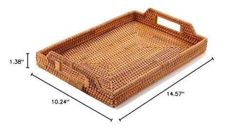 Serviertablett mit Griffen handgewebtes Rattan für Frühstück Getränke Snack DG/CFEE - Bild 7 von 7