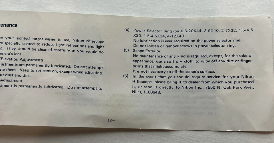 Nikon Rifle Scopes Owners Manual USA Vintage 18 Pages 8"x3" - Image 4 of 4
