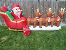 12' FT Airblown Inflatable LED LIGHTED Santa Sleigh Scene and Reindeer