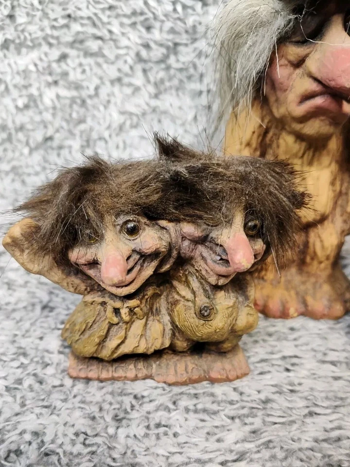 РЕДКИЙ / Снятый с производства Лот товаров Nyform Trolls Rjukan Норвегия Странная Редкость 1970-е 3 Фигурки - Изображение 2 из 4