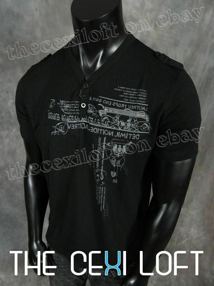 Mens T-Shirt Black with Reverse Print Graphics VERTICAL Casual Sport